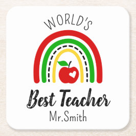 Personalised World's Best Teacher Coaster スクエアペーパーコースター