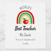 Personalised World's Best Teacher Wine Label ワインラベル (シングルラベル)