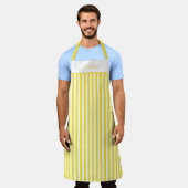 Personalised Yellow And White Stripe Pattern Apron エプロン (着用した状態)