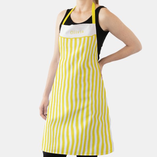 Personalised Yellow And White Stripe Pattern Apron エプロン (インサイチュ)