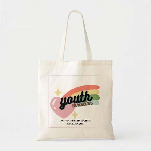 PersonalisedChristian Youth Heart Rainbow Tote Bag トートバッグ (正面)