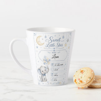 Personalisierbare Baby Geburtstafel mit Elefant カフェラテマグ