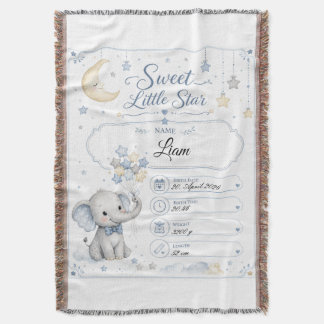Personalisierbare Baby Geburtstafel mit Elefant スローブランケット
