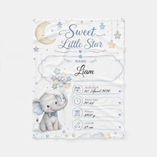 Personalisierbare Baby Geburtstafel mit Elefant フリースブランケット