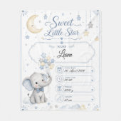 Personalisierbare Baby Geburtstafel mit Elefant フリースブランケット (正面)