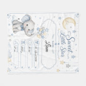 Personalisierbare Baby Geburtstafel mit Elefant フリースブランケット (正面(横))