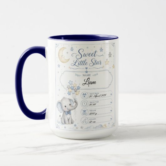 Personalisierbare Baby Geburtstafel mit Elefant マグカップ (左)