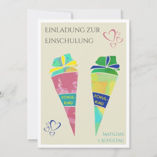 Personalisierbare Einladung Einschulung deutsch  招待状 (正面)