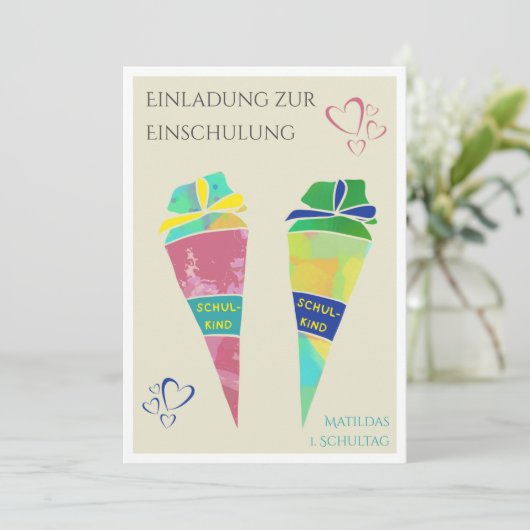 Personalisierbare Einladung Einschulung deutsch  招待状 (スタンド正面)