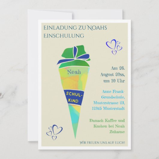 Personalisierbare Einladung Einschulung Junge  招待状 (正面)