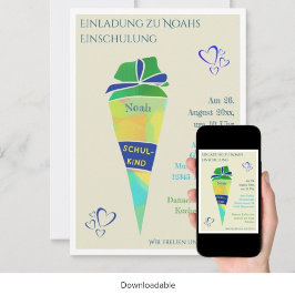 Personalisierbare Einladung Einschulung Junge  招待状