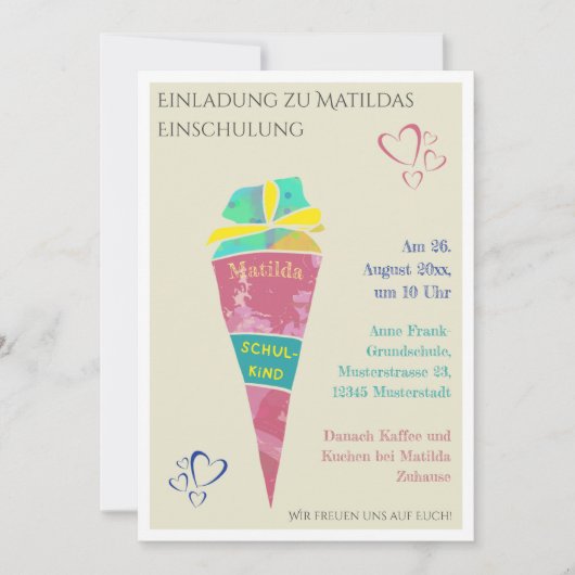 Personalisierbare Einladung zur Einschulung 2024 招待状 (正面)