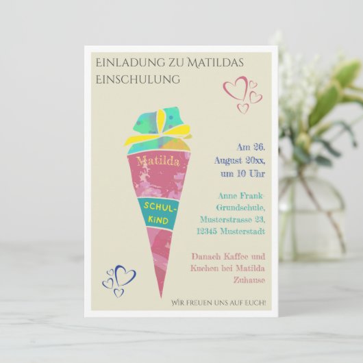 Personalisierbare Einladung zur Einschulung 2024 招待状 (スタンド正面)