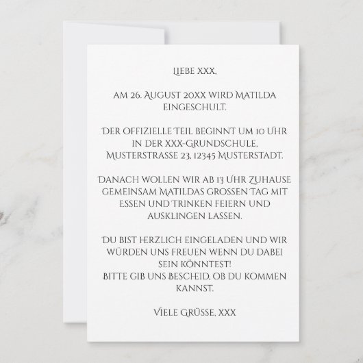 Personalisierbare Einladung zur Einschulung 2024 招待状 (裏面)