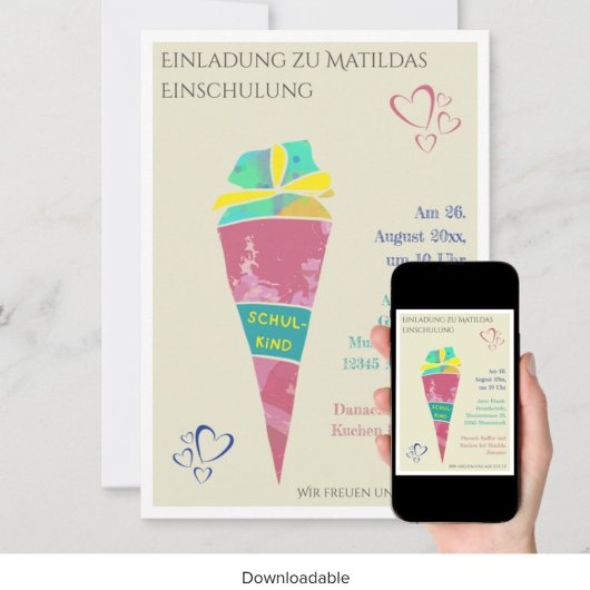 Personalisierbare Einladung zur Einschulung 2024 招待状