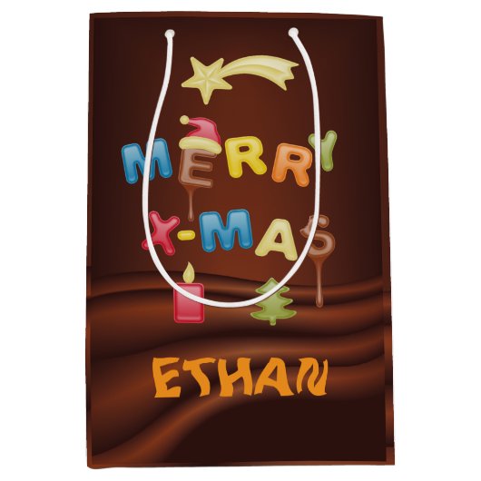 personalisierbare weihnachtliche  ミディアムペーパーバッグ (正面)