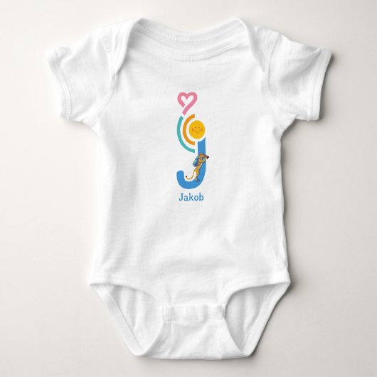 Personalisierbares Baby-body mit Buchstaben-Tieren ベビーボディスーツ (正面)