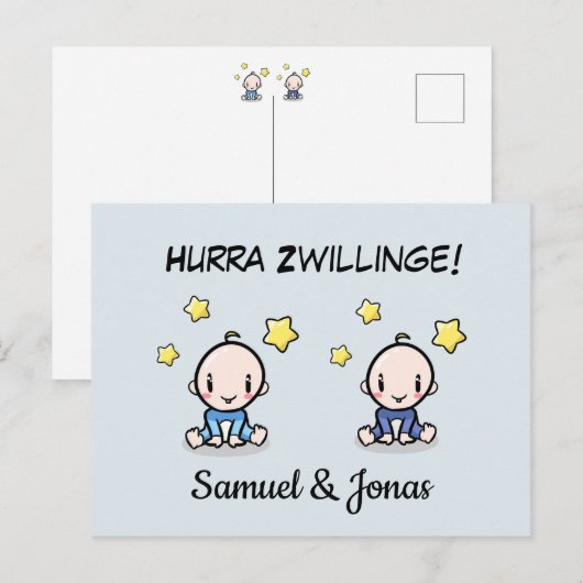 Personalisierte Glückwünsche zur Geburt Zwillinge, ポストカード (正面/裏面)