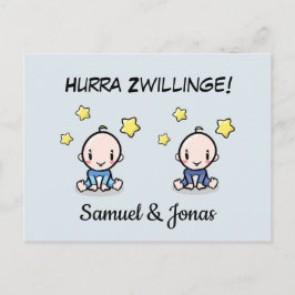Personalisierte Glückwünsche zur Geburt Zwillinge, ポストカード