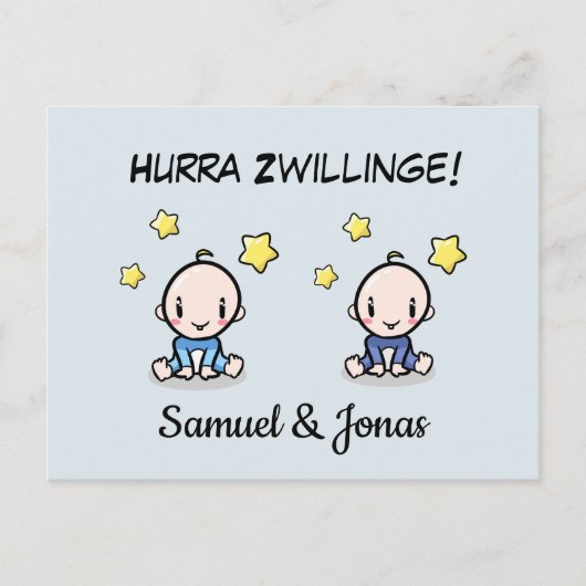 Personalisierte Glückwünsche zur Geburt Zwillinge, ポストカード (正面)