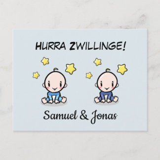 Personalisierte Glückwünsche zur Geburt Zwillinge, ポストカード