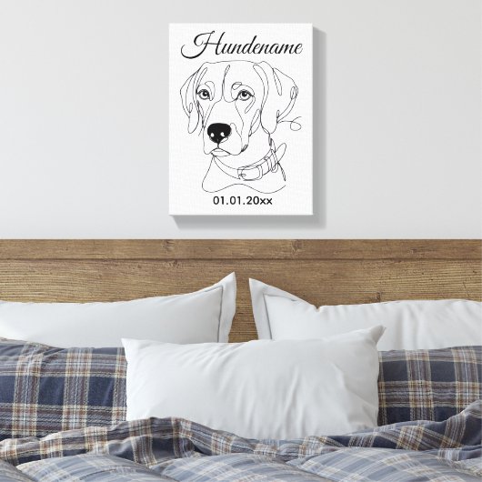 Personalisierte Hunde One Line Art Weimaraner キャンバスプリント (インサイチュ (寝室))