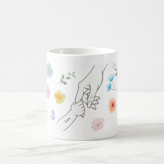 Personalisierte Mama Tasse mit Kinderhand コーヒーマグカップ (中央)