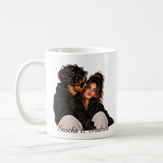 Personalisierte Partnertasse mit Wunschname  コーヒーマグカップ (左)