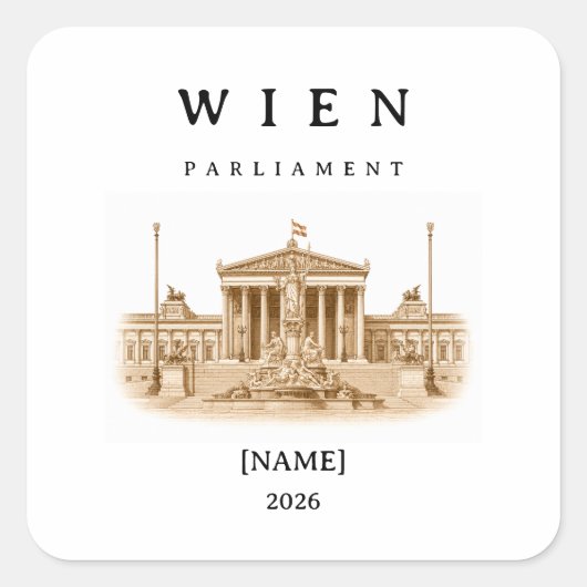 Personalisierte Wien Parlament | Name & Jahr スクエアシール (正面)