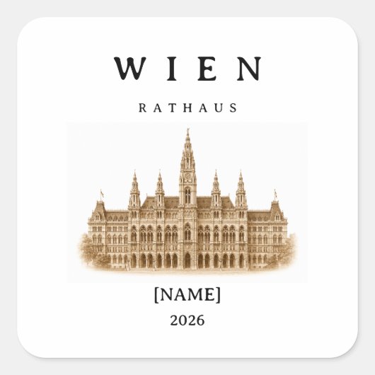 Personalisierte Wien Rathaus | Name & Jahr スクエアシール (正面)
