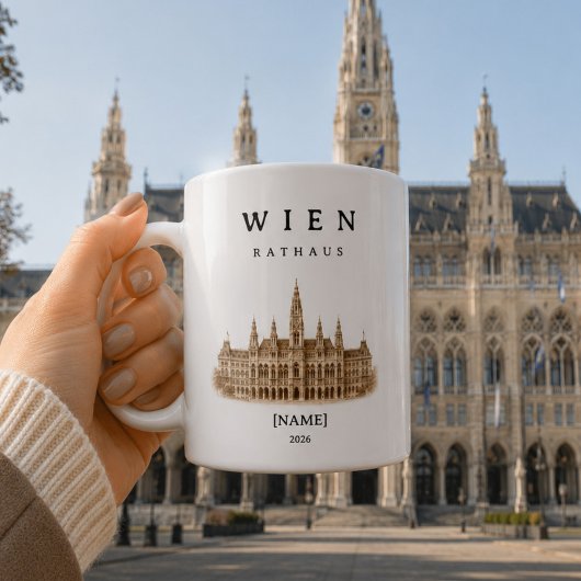 Personalisierte Wien Rathaus Tasse | Name & Jahr コーヒーマグカップ