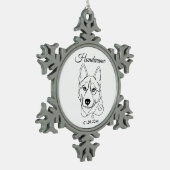 Personalisierter Husky Christbaumschmuck スノーフレークピューターオーナメント (左)