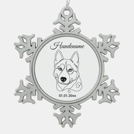 Personalisierter Husky Christbaumschmuck スノーフレークピューターオーナメント (正面)