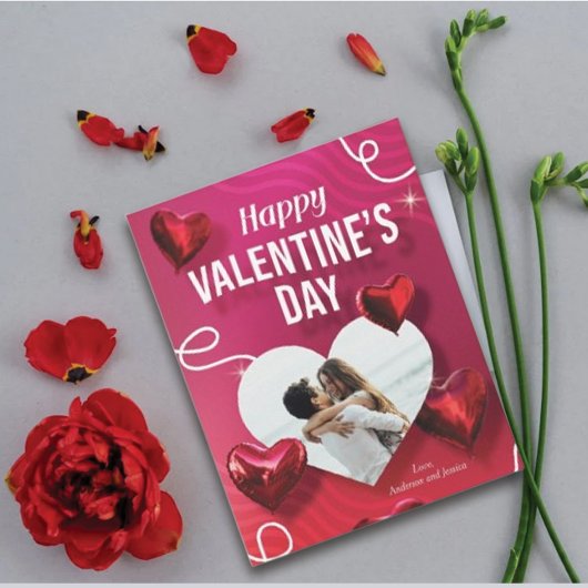 Personaliz Happy Valentine's Photo Balloonハート シーズンカード