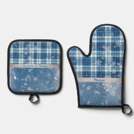 Personaliza Elegante Cuadriculado Azul  鍋つかみ&鍋敷きセット