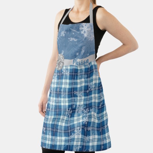 Personaliza Navidad Elegante Cuadriculado Azul  エプロン (インサイチュ)
