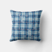 Personaliza Navidad Elegante Cuadriculado Azul  クッション (裏面)