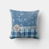 Personaliza Navidad Elegante Cuadriculado Azul  クッション (正面)