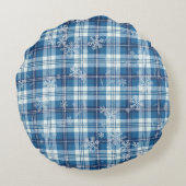 Personaliza Navidad Elegante Cuadriculado Azul ラウンドクッション (裏面)
