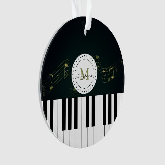 Personalizableの白黒のピアノは音楽ノートを調整します オーナメント (正面)
