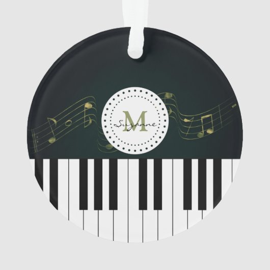Personalizableの白黒のピアノは音楽ノートを調整します オーナメント (裏面)