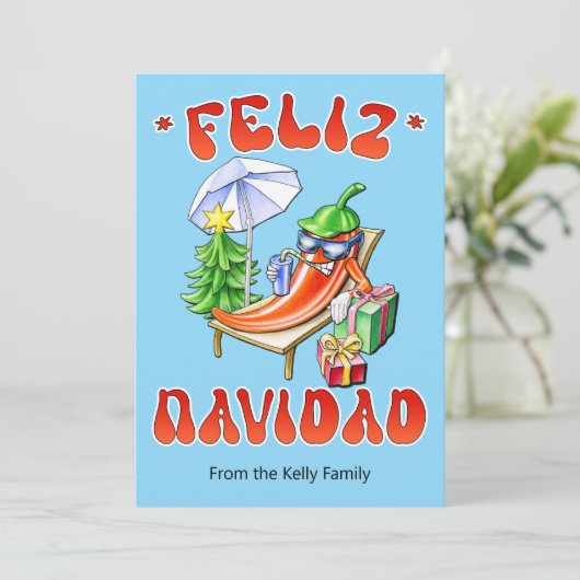 Personalizable おもしろい Feliz Navidad Christmas Chili シーズンカード (スタンド正面)