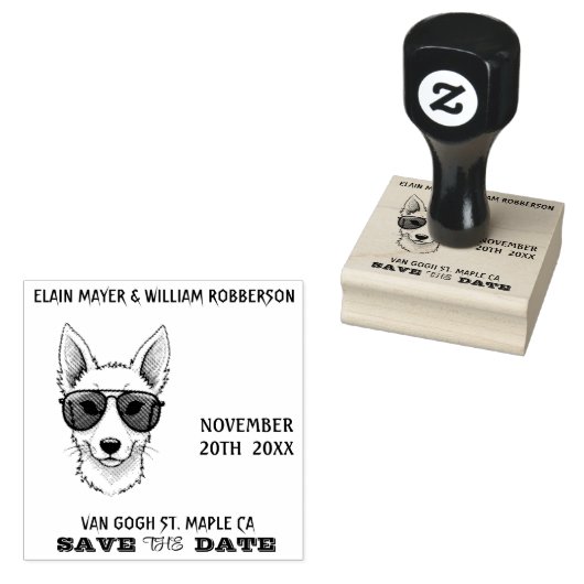 Personalizable Cool Dog Save the Date  ラバースタンプ (押印)