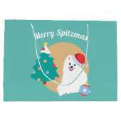 Personalizable - Cute 日本の Spitz Dog Christmas ラージペーパーバッグ (裏面)