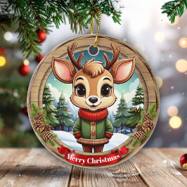 Personalizable cute reindeer character Art 🦌🎄 セラミックオーナメント