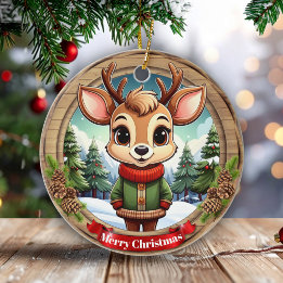 Personalizable cute reindeer character Art 🦌🎄 セラミックオーナメント