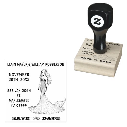 Personalizable Lovely Mermaid Save the Date  ラバースタンプ (押印)