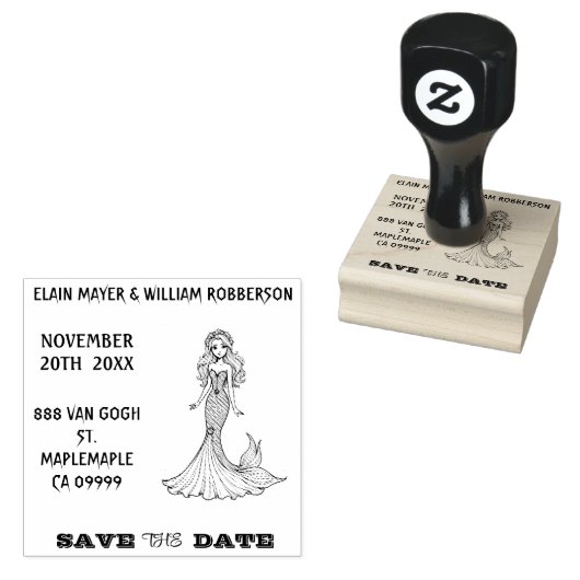 Personalizable Lovely Mermaid Save the Date  ラバースタンプ (押印)