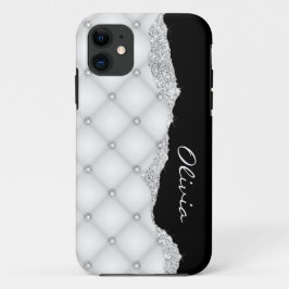 Personalizable Siver Diamond フェイク Cristals Quilted iPhone 11 ケース