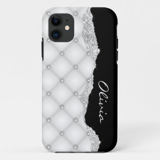 Personalizable Siver Diamond フェイク Cristals Quilted iPhone 11 ケース
